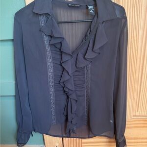 New York & Company Brown Ruffled Blouse